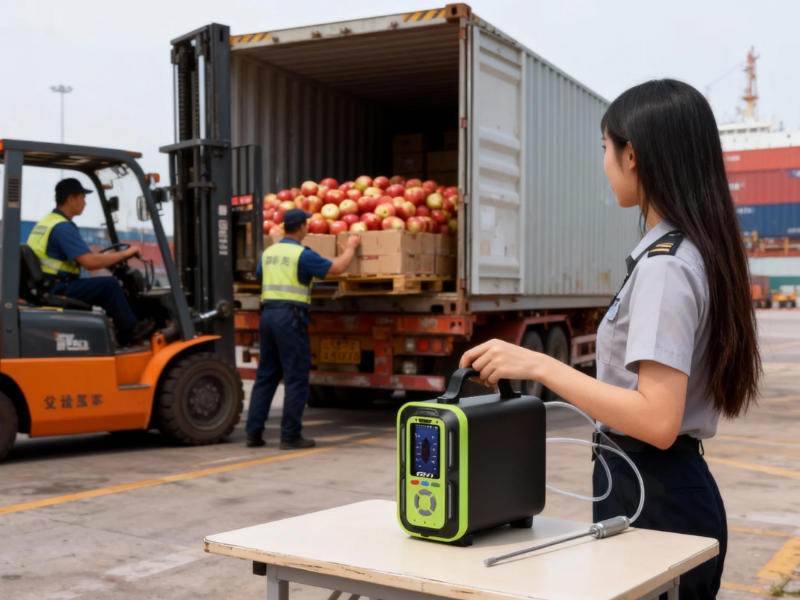 出入境海关集装箱苹果装卸中